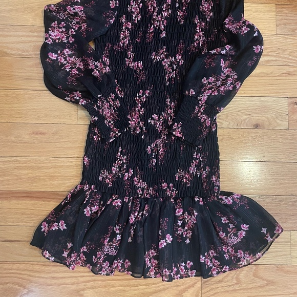 MISA Dress Floral Ruffle Metallic Black Pink - Picture 2 of 4